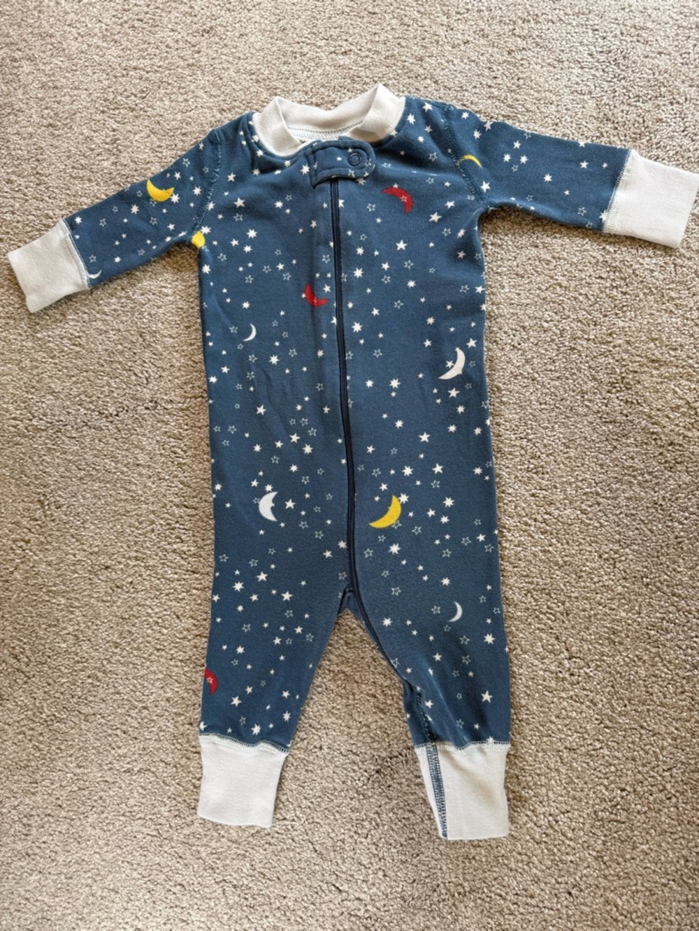 Hanna Andersson Organic Cotton Star & Moon Zip Pajamas 0–6M EUC